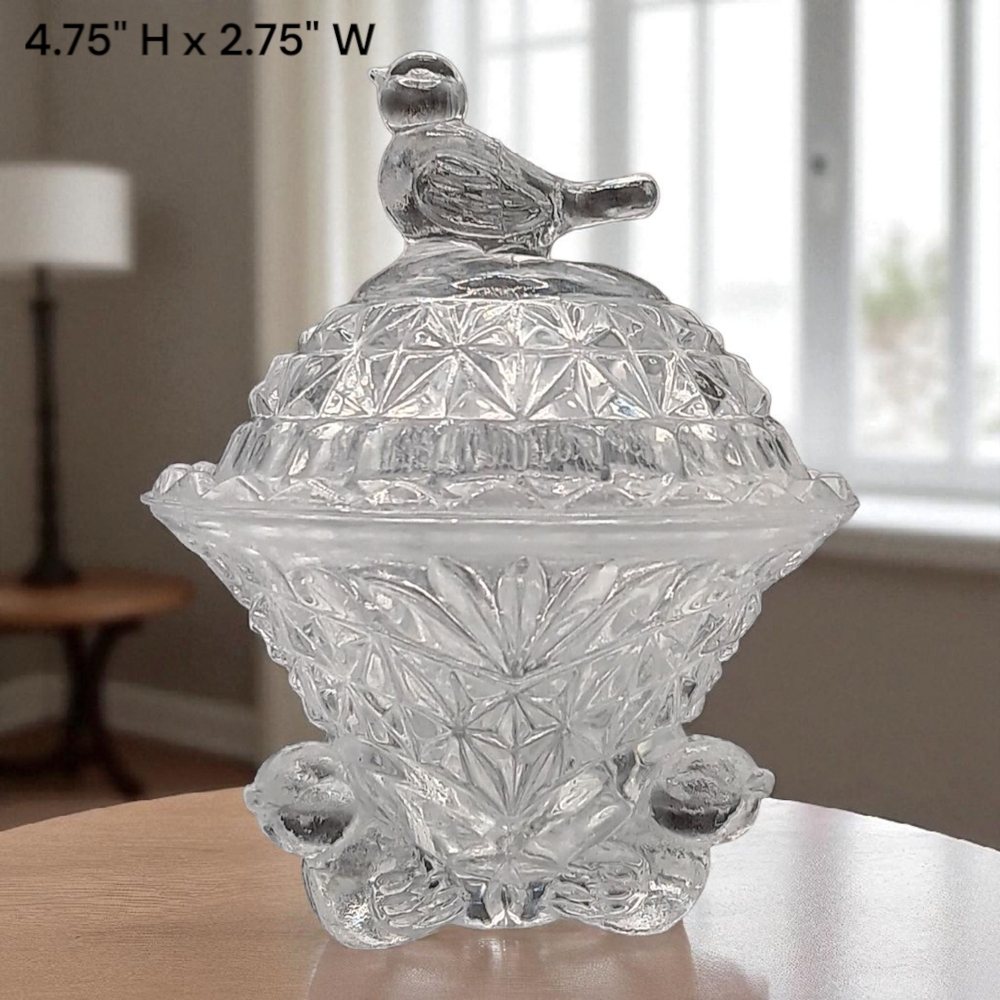 Elegant Crystal Candy Dish with Bird Lid (2 Available. Sold Separately)